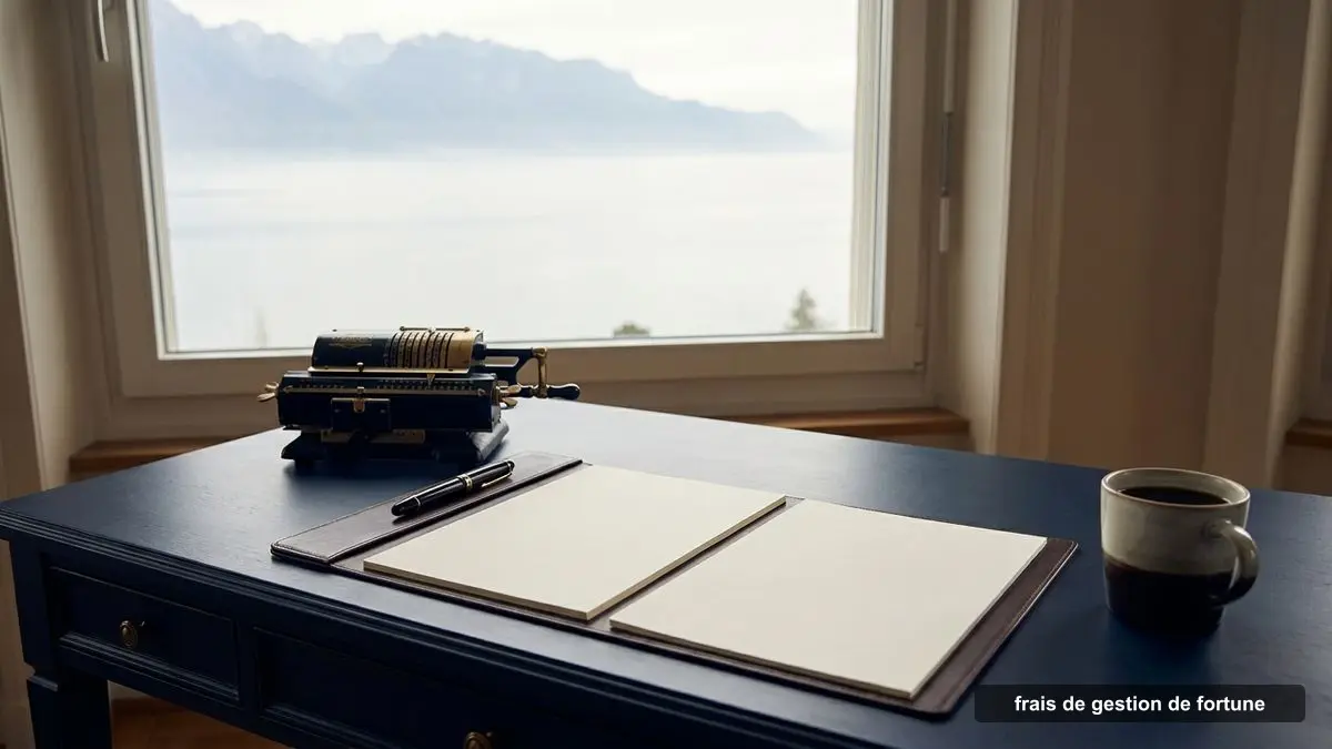 Calculatrice et feuilles sur un bureau : comparer les frais de gestion de fortune