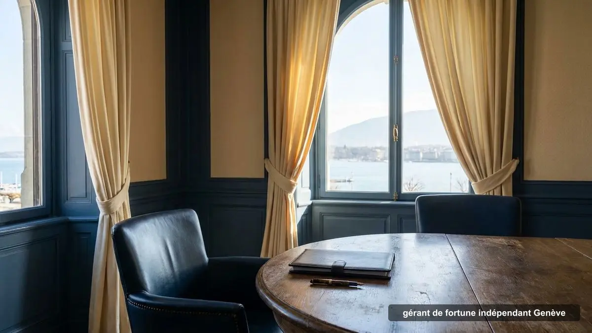 Salle de réunion d'un gérant de fortune indépendant à Genève, vue sur le lac