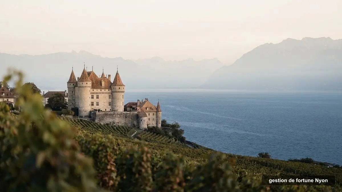 Château et vignobles de La Côte au bord du Léman, région de Nyon