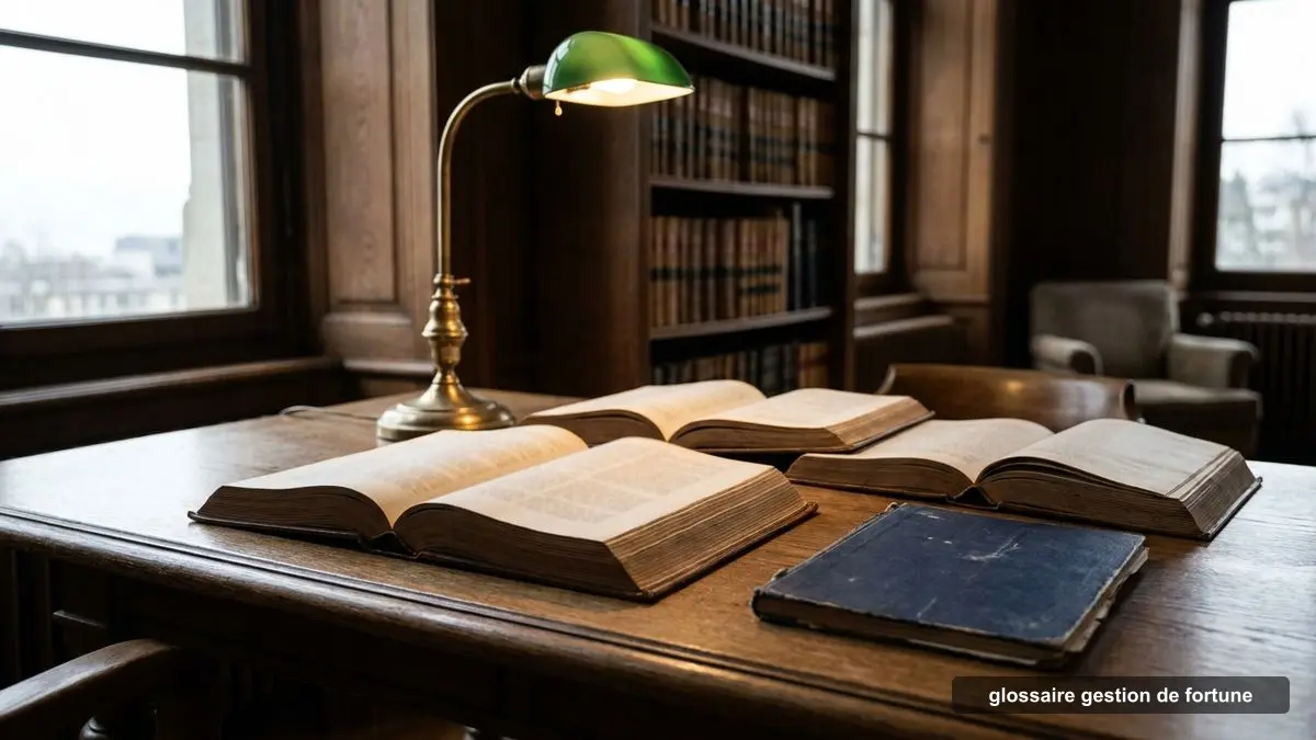 Ouvrages juridiques ouverts dans une bibliothèque genevoise : le glossaire de la gestion de fortune